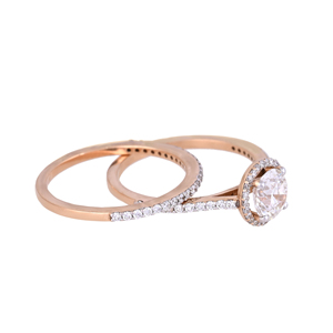 Bague solitaire en or rose et or blanc 18 carats avec diamants ronds d'appoint (1,42 carats au total) - Product Image 5