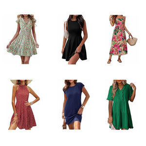 เดรสยาวผู้หญิงคอลเลคชั่นใหม่สำหรับฤดูร้อน ผ้าโพลีเอสเตอร์ รุ่น QZ-008 ผลิตจากกวางตุ้ง ขายส่งจำนวนมาก เสื้อผ้าส่วนเกิน - Product Image 1