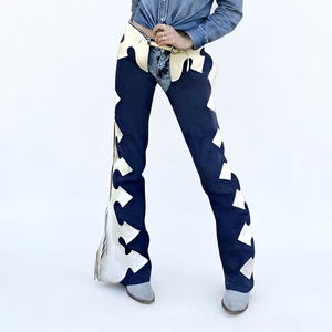 Chaparreras de Cuero Genuino para Mujer, Color Azul, Personalizables, para Motociclismo, Equitación y Estilo Western - Product Image 1
