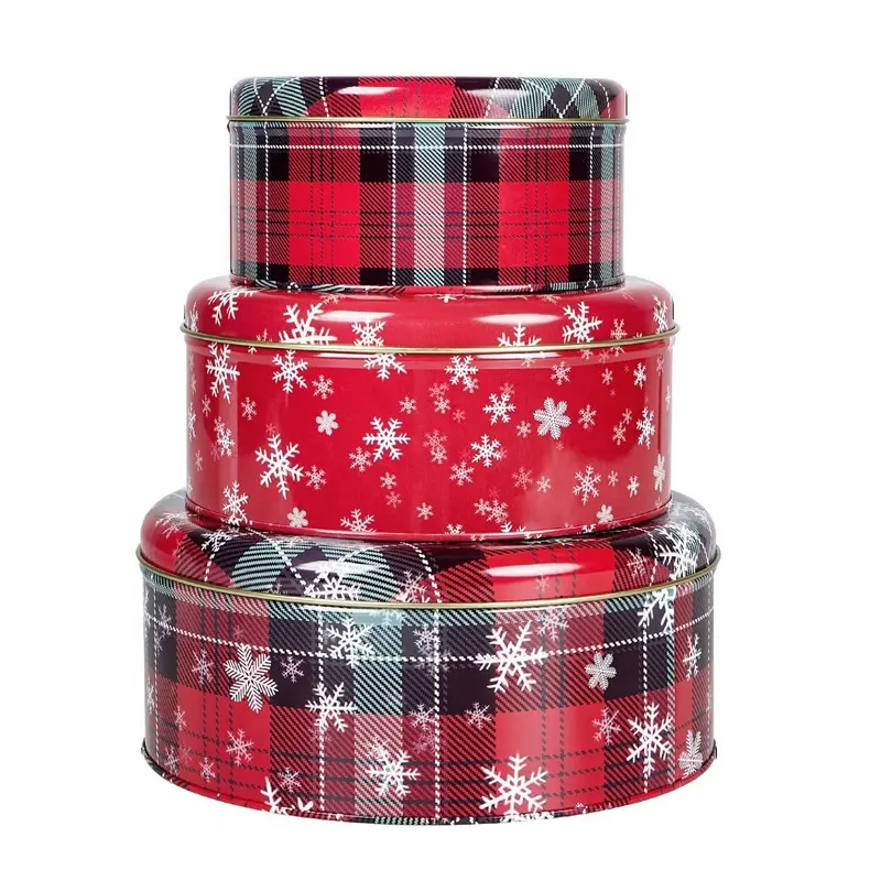 3 Pcs Christmas Metal Treat Boxes set Cookie Tins Set of 3 Round Baking and Cake Tins for Easter Special Occasion and Holidays