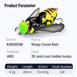 Mới đến Wasp thu thập dữ liệu mồi 40mm 4.2g Topwater Bionic côn trùng Swing wobblers nhân tạo côn trùng mồi lỗi cho nước ngọt - Product Image 2