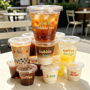 Gobelets en plastique transparent de 9 oz avec couvercles, prix usine, vente en gros, pas cher, 8 oz, 9 oz, 7 oz, 250 ml, verre à shot, pour café Dirty Coffee - Product Image 1