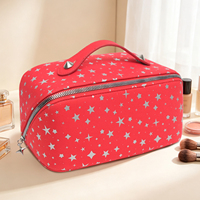 Trousse de Toilette Esthétique à Grande Ouverture pour Femme avec Imprimé Étoiles, Pochette Cosmétique Grande Capacité, Organisateur de Maquillage de Voyage avec Séparateur