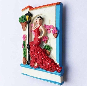 3D Flamenco Bailarina Estilo Español Resina Refrigerador Imán Recuerdo Turístico. Decoración del hogar y la cocina Pegatinas magnéticas Artesanías de resina - Product Image 3