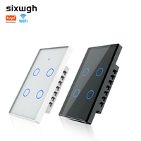 SIXWGH 120 Interrupteur mural tactile intelligent Tuya WiFi 4 gangs robuste avec contrôle vocal via l'application Tuya et panneau en verre trempé pour Alexa Google Home