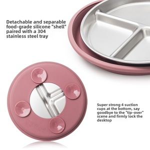 Nouvelle tendance, design nordique, ensemble de vaisselle pour enfants, céramique, porcelaine avec couvercle en silicone, ensemble de vaisselle pour bébé - Product Image 2
