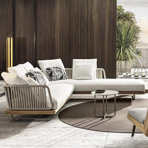 Divano da esterno per cortile, protezione solare, sedia in rattan impermeabile, sedia singola in rattan e teak per esterni, mobili da <span class=keywords><strong>giardino</strong></span> in legno massello per terrazza - Product Image 2