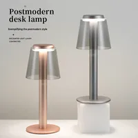 Lampe de bureau LED USB rechargeable tout aluminium Contrôle tactile Dimmable Lumière blanche chaude Design moderne minimaliste pour restaurant