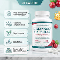 LIFEWORTH Complément Naturel pour la Santé Urinaire, Alternative aux Gummies, Capsules de D-Mannose en Poudre, 120 Unités, Sans Gluten, Santé Féminine, OEM
