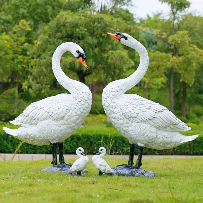 アウトドアパークガーデン動物園装飾樹脂彫刻クラフトシミュレーショングラスファイバー美しい白い白鳥の動物像