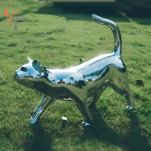 사용자 정의 광택 부드러운 고양이 금속 동상 3D 스테인레스 스틸 공원 야외 안뜰 장식 공장 디자인 동물 조각 - Product Image 5