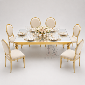 Table de banquet rectangulaire haut de gamme en acier inoxydable avec plateau miroir et pieds tournés pour l'approvisionnement de projets hôteliers et événementiels - Product Image 5