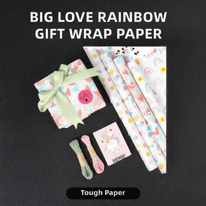 Colorful Unicorn Rainbow Hearts Waterproof Gift <b>Wrapping</b> <b>Paper</b> Roll Set Ribbon Card Birthday Crafts Double-Sided PE Coated - Product Image 2
