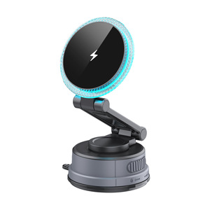<b>Wireless</b> Car Phone Charger 15W Magnetic Holder With Blue Ambient <b>Light</b> For Windshield Mounting - Product Image 2