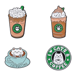 Katzen-Kaffee-Emaille-Pins – Niedliche Katzen-Broschen, Anstecknadeln, Cartoon-Tier-Schmuck als Geschenk für Kinder und Freunde - Product Image 2