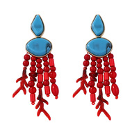Boucles d'oreilles pendantes pour femmes ZA, style ethnique rétro exotique européen/américain, personnalisées, avec fleurs, perles et pampilles en alliage corail