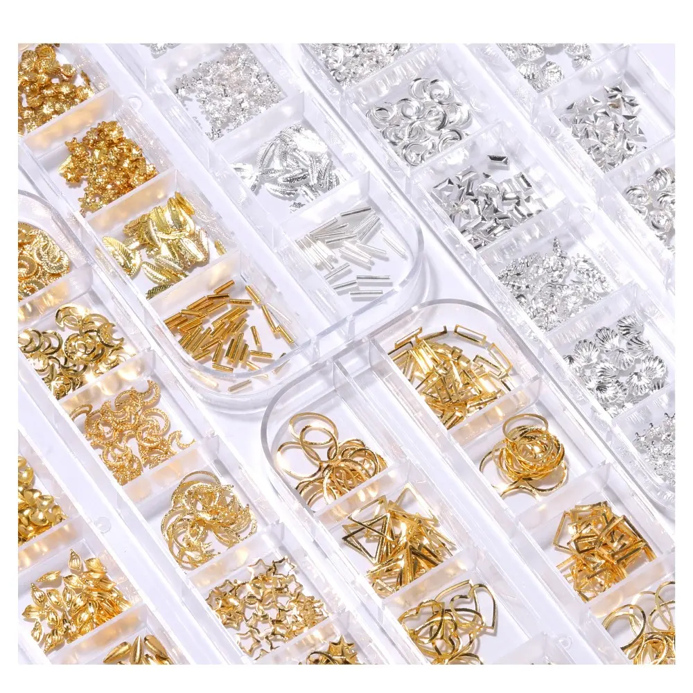 Dekorasi Seni Kuku Emas 3D Kancing Logam Emas Bulan Bintang Perhiasan Kuku Campuran Berlian Imitasi Perlengkapan Manikur Jimat