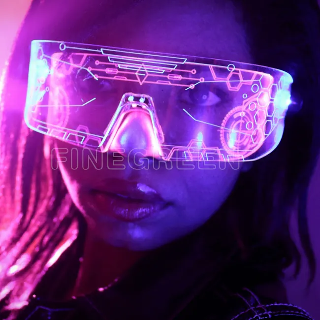 Wholesale Christmas Halloween Party Fashion led light up cyberpunk displayed eye glasses
