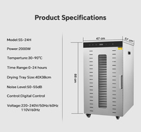 24-bakjes commerciële voedseldroger, machine voor fruit en groenten, industriële beef jerky droger, voedseldehydrator