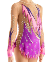 Robe de danse moderne à manches longues en spandex imprimé respirant, couleur personnalisée, pour adultes et filles, pour la formation en ballet et gymnastique rythmique