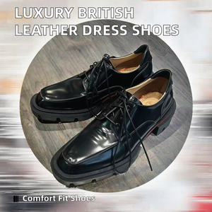 Zapatos de Vestir de Lujo para Hombre, Estilo Británico, Hechos a Mano con Cuero Vacuno, Cierre con Cordones, Aumento de Altura, Diseño Cuadrado Sólido, para Bodas, Primavera - Product Image 2