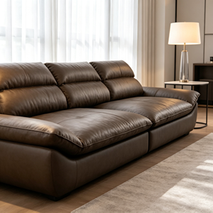 Sofá Moderno de Tres Plazas en Cuero Genuino con Respaldo Acolchado, Brazos Acolchados y Patas de Madera para Sala de Estar - Product Image 4