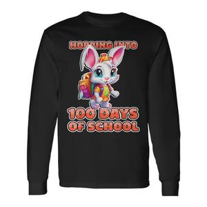 Maglietta a maniche lunghe con stampa Coniglio che salta per celebrare i 100 giorni di scuola - Product Image 1