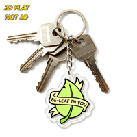 Porte-clés en acrylique Be-Leaf in You, feuille verte avec bannière jaune, breloque à bord transparent, anneau métallique + chaîne, pour clés ou fermeture éclair de sac