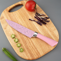 Coffret Cadeau Rose Multifonctionnel pour Cuisine – Ensemble de 6 Couteaux Antiadhésifs en Acier Inoxydable avec Manche en Paille de Blé Colorée