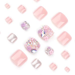 ขายส่ง 12 ชิ้น/ชุด เล็บปลอมอะคริลิคทรงอัลมอนด์ ลายดอกไม้ประดับเพชร 3 มิติ สีขาวสไตล์ฝรั่งเศส พร้อมกาวในตัว - Product Image 5