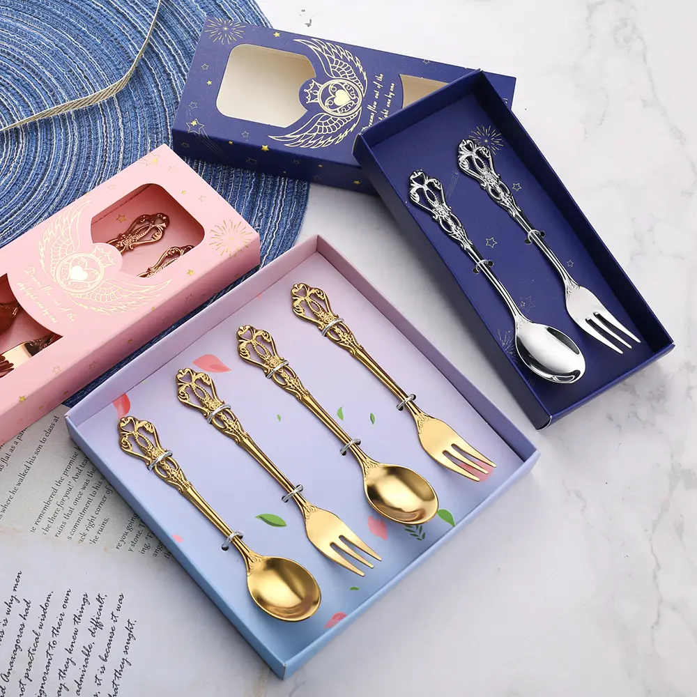 Vintage wedding giveaway embossed hollow gold-plated coffee spoon
