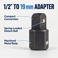 Adaptateur de douille 1/2 po vers 19 mm, avec bille de retenue à ressort, convertisseur de carré de transmission robuste en métal usiné pour la réparation automobile