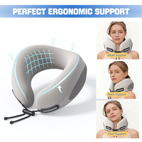 Oreiller de voyage ergonomique en mousse à mémoire de forme en forme de U pour le cou, avec pochette de rangement à cordon pour avion, voiture, bureau, sieste