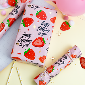 Pink Strawberry <b>Pattern</b> Gift Wrapping <b>Paper</b> Double-Sided Art <b>Paper</b> for Birthday Packaging - Product Image 1