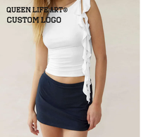 Verdant Strokes – Nouveaux T-shirts courts slim personnalisés pour femmes, en coton, imprimés sérigraphiés, manches raglan, style baby tee, color block, tricot côtelé serré, denim perforé, élasthanne