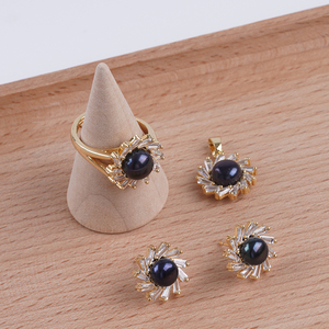 Thiết Kế Thời Trang 7-8Mm Nút Màu Đen Hình Dạng Tự Nhiên Bất Ngọc Trai Nước Ngọt Handmade Mặt Dây Chuyền Bông Tai Nhẫn Trang Sức Set - Product Image 1