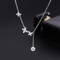 S999 Sterling Silber Zirkon Bohemian Schmetterling Quaste O-förmige Gliederkette Damen Instagram Kleine Blumen Choker