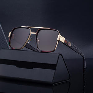 Wf 5g381 Lunettes de soleil à monture carrée pour hommes, monture en plastique noir et métal, Protection Uv400, pare-soleil rétro à double pont, classe 2 - Product Image 2