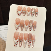 Diseño # 660 # 662 # 675 Uñas Postizas Ovaladas de Almendra, Juego de 10 Uñas Postizas a Presión, Uñas Acrílicas Francesas Hechas a Mano con Perlas, Uñas Postizas de Gel Grueso Personalizadas