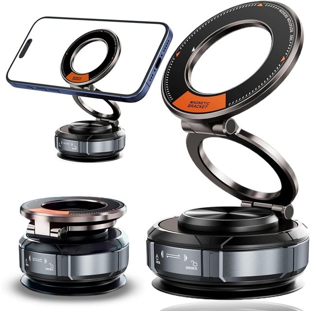 Magnetic Phone Mount Car Phone Holder Enhanced Vacuum Suction Cup 360° Adjustable Strong N52 Magnets Zinc Alloy Cell Phone