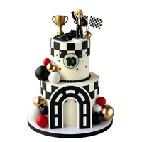 Cartoon-Jungen Geburtstagstorten-Dekoration, Cartoon-Rennfahrer Kart-Puppen-Set, Schwarze F1-Auto-Themen-Tortendekoration