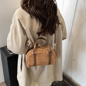 Brown suede style handbag, metal <b>buckle</b> embellishment, women's fashionable shoulder crossbody <b>bag</b> - Product Image 3