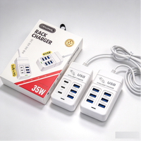 Station de charge rapide 35W 6 ports 3USB a 3USB C PD, chargeur USB multi-ports, multiprise pour téléphone, tablette, appareil photo