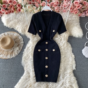 Wholesale <strong>V</strong> <strong>Neck</strong> Short Sleeved Knit <strong>Jersey</strong> Bodycon <strong>Dress</strong> Women Slim Casual Summer <strong>Dresses</strong> Vestido - Product Image 5