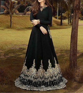 2021 Elegant Designer Floor-Length Dress with Beautiful Applique Work Lace and Button Decoration Sleeved for Party/Wedding - Product Image 1