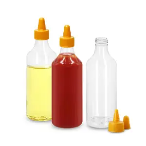 Büküm kapaklı boş 500ml şeffaf PET plastik BİBER SOSU sıkılabilir şişe
