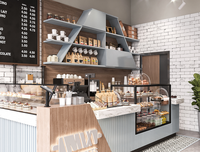 Design d'intérieur de café élégant et minimaliste, armoires de présentation personnalisées pour café, ensemble de meubles, comptoir de bar à café