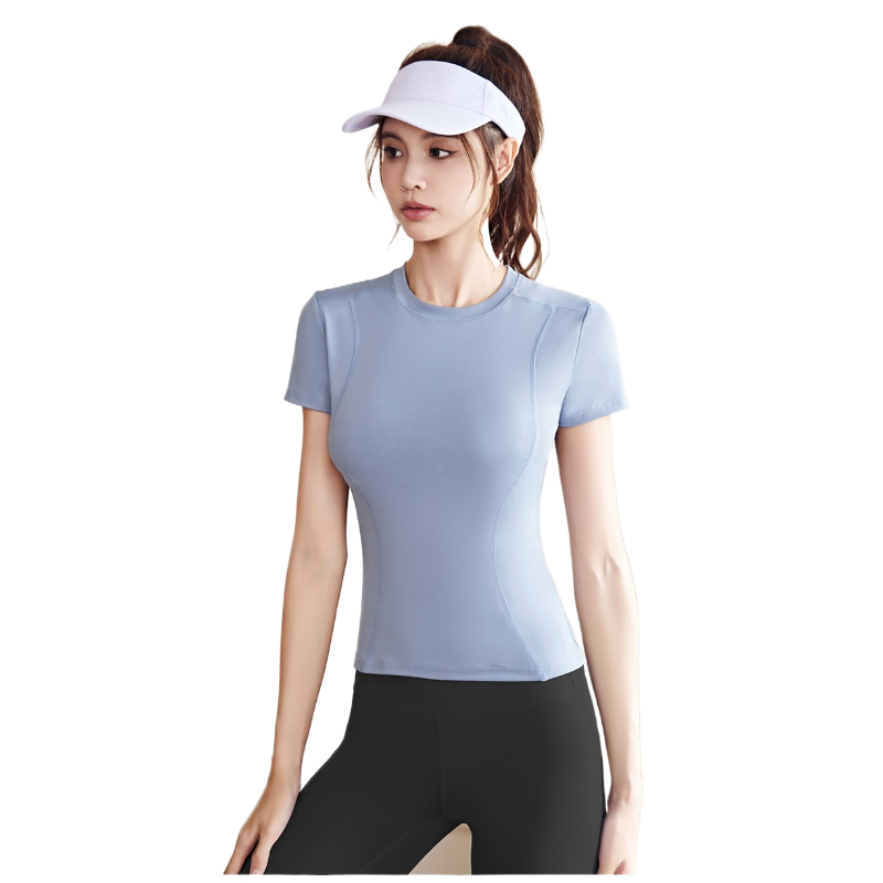 Women's Slim Fit Athletic Short Sleeve Crew Neck 3D Cut Stretch Fabric Workout Top for Gym and Yoga Breathable Gym Outfit Top