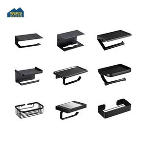 Black Bathroom Kitchen <b>Storage</b> Stainless Steel Toilet Paper Roll Holder With Shelf - Product Image 4