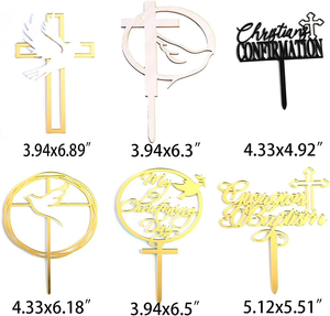 Party Dots Cross Dove Gold Acrílico Ecológico Comunión Bautizo Bautismo Baby Shower Cake Toppers para 8-13 años - Product Image 3